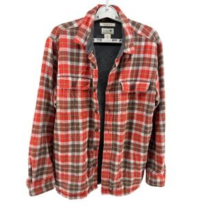 LL Bean Mens Fleece Lined Flannel Shirt Jacket Red Plaid Traditional Fit M-REG